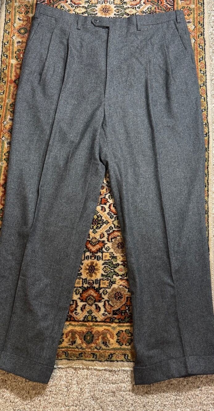 Kiton Napoli 40x31 Pleated Heavy Flannel Gray Trousers Cuffed Drape
